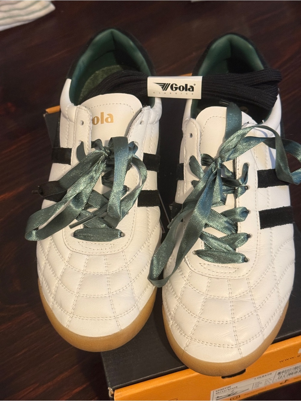 Gola Kids White Sneakers with Dark Green and Black Accents